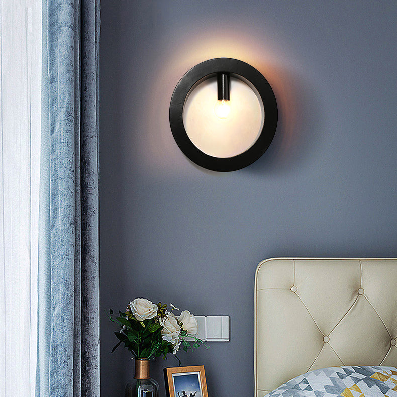 Squared/Rounded Shade Bathroom Wall Lighting Metal 1-Light Simplistic Stylish Wall Sconce Lamp in Black/White Black Round Clearhalo 'Cast Iron' 'Glass' 'Industrial' 'Modern wall lights' 'Modern' 'Tiffany' 'Traditional wall lights' 'Wall Lamps & Sconces' 'Wall Lights' Lighting' 128309