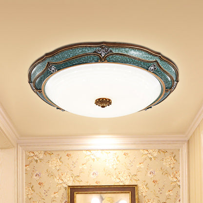 LED Dome Ceiling Mounted Fixture Antiqued Blue Finish Milky Glass Flush Lighting for Bedroom, 13"/16"/19.5" W Blue Clearhalo 'Ceiling Lights' 'Close To Ceiling Lights' 'Close to ceiling' 'Flush mount' Lighting' 1283102