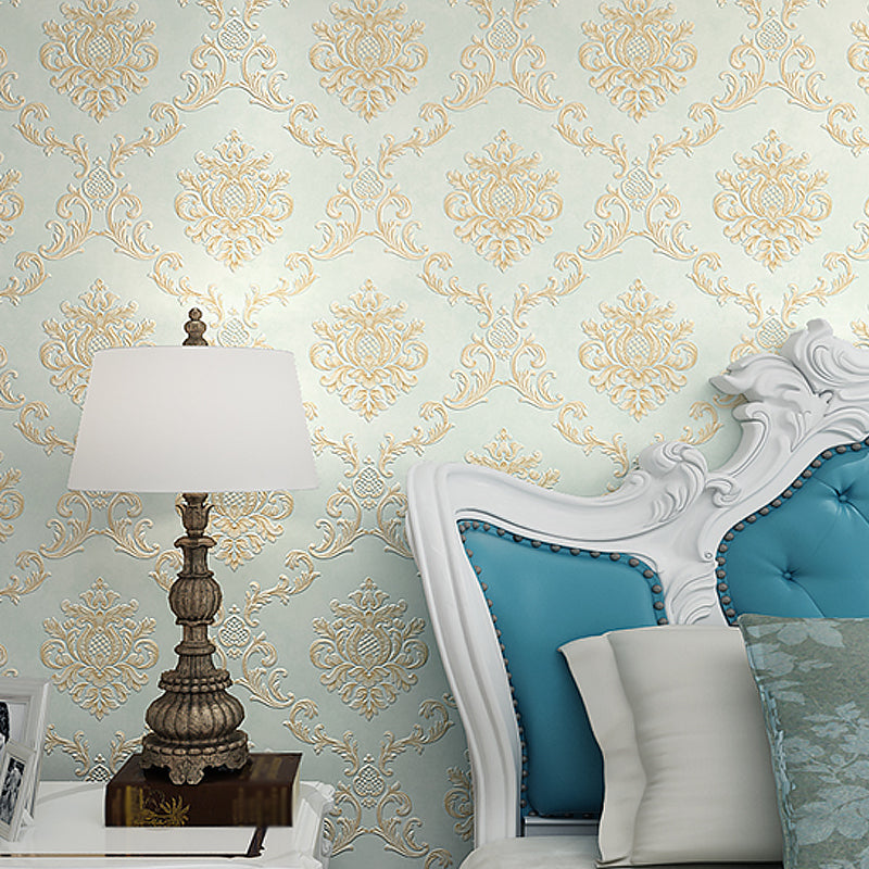 Moisture Resistant Jacquard Wallpaper Embroidered Retro Style Wall Covering for Home Light Blue Clearhalo 'Vintage wall decor' 'Vintage' 'Wallpaper' Wall Decor' 1283114