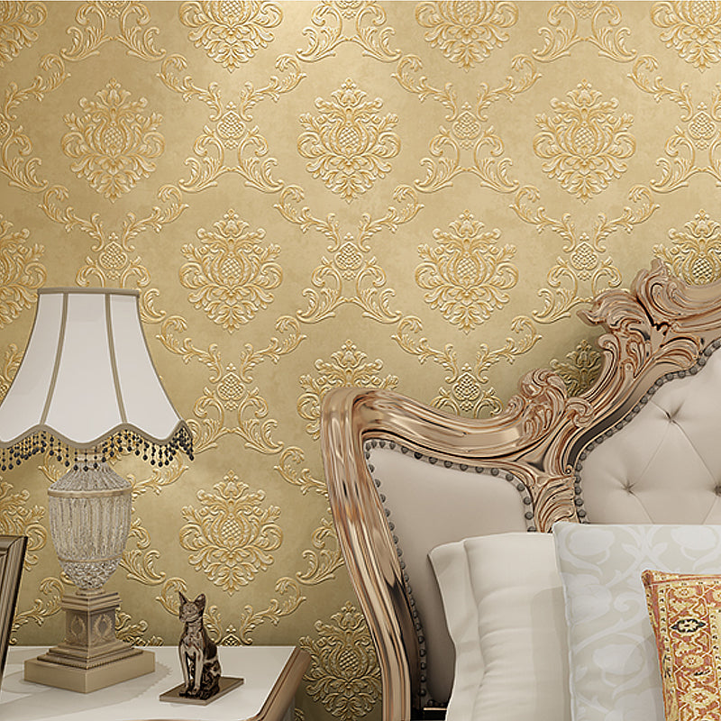 Moisture Resistant Jacquard Wallpaper Embroidered Retro Style Wall Covering for Home Dark Yellow Clearhalo 'Vintage wall decor' 'Vintage' 'Wallpaper' Wall Decor' 1283118