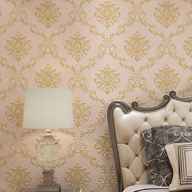 Moisture Resistant Jacquard Wallpaper Embroidered Retro Style Wall Covering for Home Light Pink Clearhalo 'Vintage wall decor' 'Vintage' 'Wallpaper' Wall Decor' 1283122