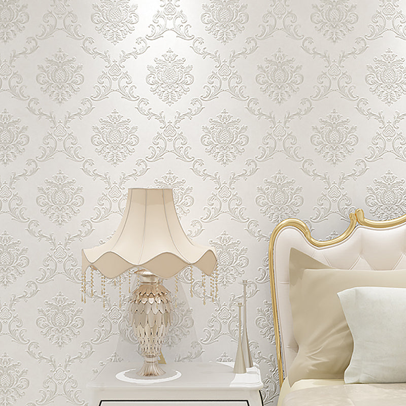 Moisture Resistant Jacquard Wallpaper Embroidered Retro Style Wall Covering for Home White Clearhalo 'Vintage wall decor' 'Vintage' 'Wallpaper' Wall Decor' 1283130