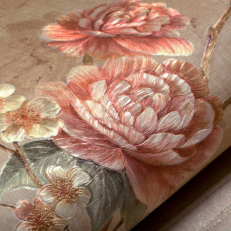 Rustic Peony Wallpaper Roll for Dining Room 57.1-sq ft Wall Decoration in Pastel Color Clearhalo 'Country wall decor' 'Rustic' 'Wallpaper' Wall Decor' 1283150