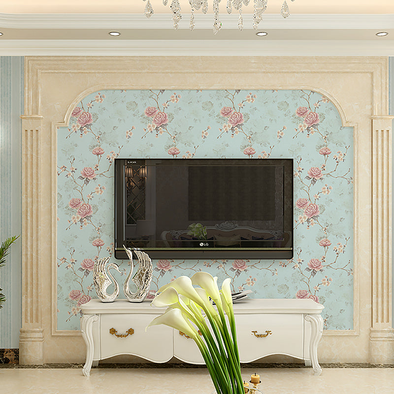 Rustic Peony Wallpaper Roll for Dining Room 57.1-sq ft Wall Decoration in Pastel Color Clearhalo 'Country wall decor' 'Rustic' 'Wallpaper' Wall Decor' 1283153