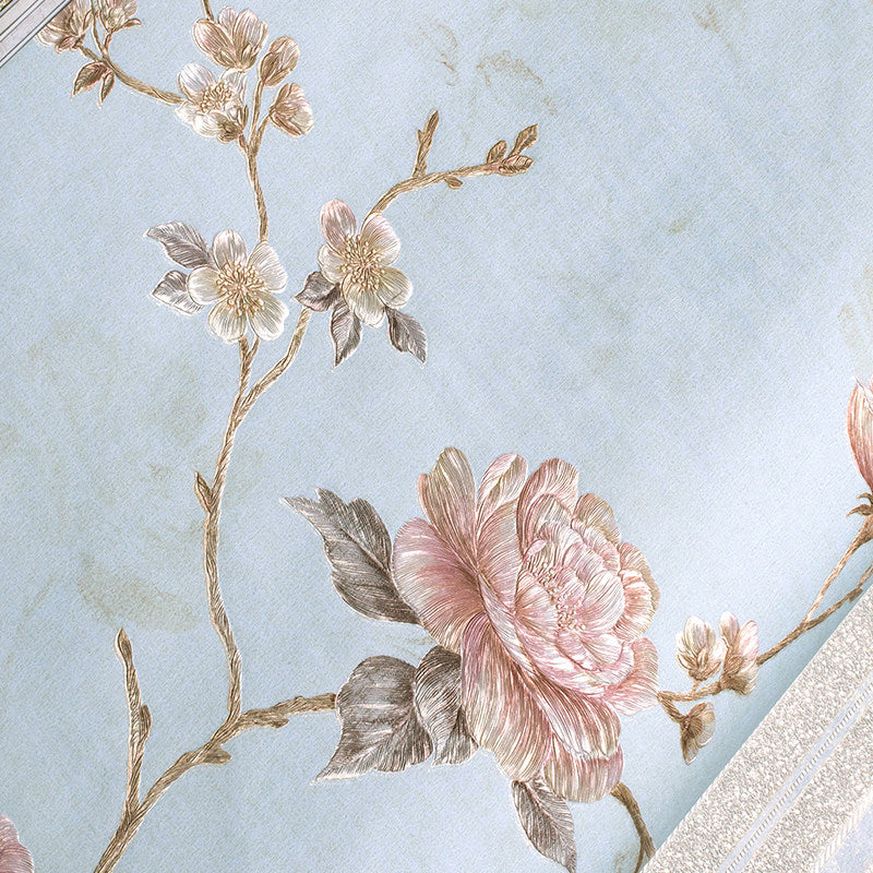 Rustic Peony Wallpaper Roll for Dining Room 57.1-sq ft Wall Decoration in Pastel Color Clearhalo 'Country wall decor' 'Rustic' 'Wallpaper' Wall Decor' 1283154