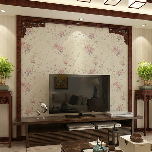 Rustic Peony Wallpaper Roll for Dining Room 57.1-sq ft Wall Decoration in Pastel Color Light Coffee Clearhalo 'Country wall decor' 'Rustic' 'Wallpaper' Wall Decor' 1283156