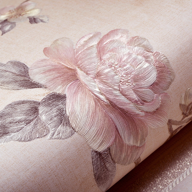 Rustic Peony Wallpaper Roll for Dining Room 57.1-sq ft Wall Decoration in Pastel Color Beige Clearhalo 'Country wall decor' 'Rustic' 'Wallpaper' Wall Decor' 1283159