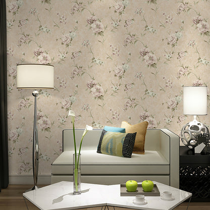 Rustic Flower Blossom Wallpaper Roll Pastel Color Stain Resistant Wall Art for Living Room Beige Clearhalo 'Country wall decor' 'Rustic' 'Wallpaper' Wall Decor' 1283170