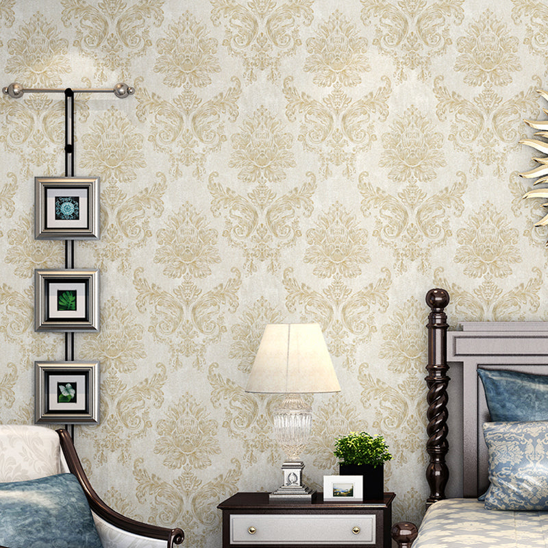 Light-Color Antique Wallpaper 33' L x 20.5" W Flower Pattern Wall Art for Bedroom Light Coffee Clearhalo 'Vintage wall decor' 'Vintage' 'Wallpaper' Wall Decor' 1283176