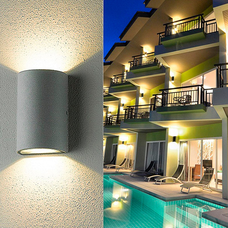 LED Outdoor Wall Washer Light with Half-Cylinder Aluminum Shade Black/Gray Wall Light Fixture in Warm/White Lighting Clearhalo 'Cast Iron' 'Glass' 'Industrial' 'Modern wall lights' 'Modern' 'Tiffany' 'Traditional wall lights' 'Wall Lamps & Sconces' 'Wall Lights' Lighting' 128320