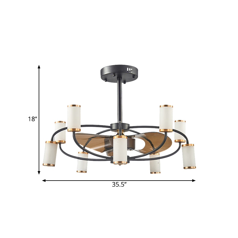 Acrylic Tubular Pendant Fan Lamp Modernism 35.5" W 10-Bulb Black 3-Blade Semi Flush Mount Lighting Clearhalo 'Ceiling Fans with Lights' 'Ceiling Fans' 'Modern Ceiling Fans' 'Modern' Lighting' 1283213