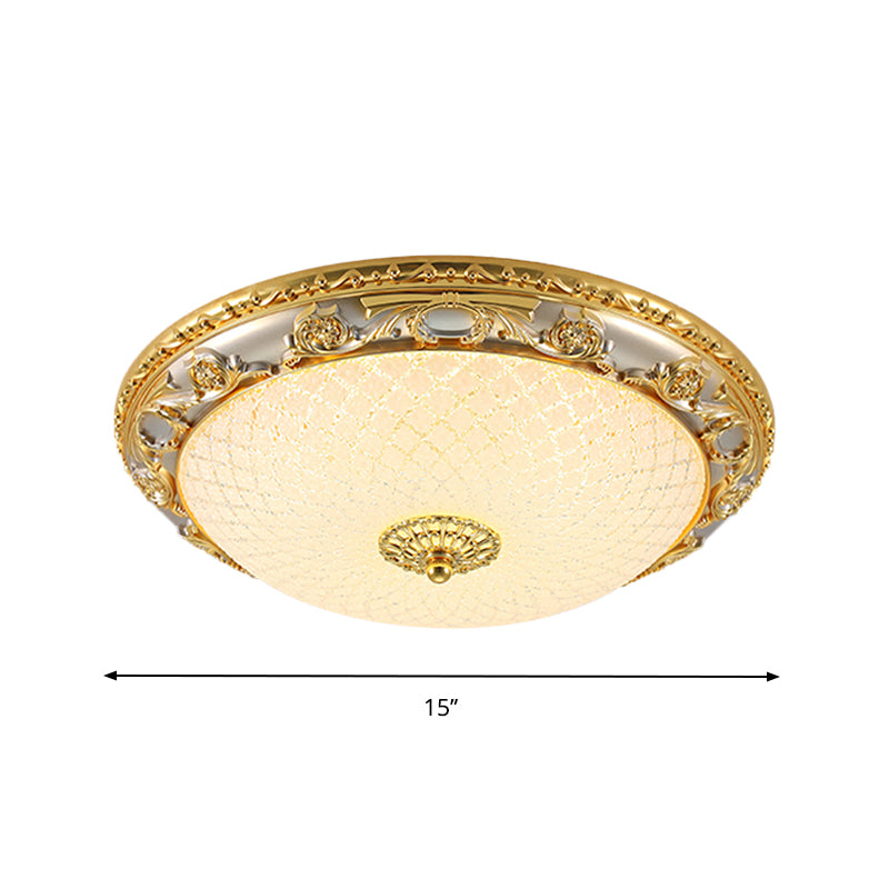 Gold Bowl Shaped Ceiling Flush Traditional Veined Glass 12.5"/15"/19" Wide LED Bedroom Flushmount Lighting