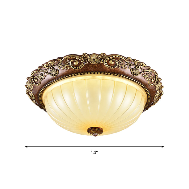 Bowl Ribbed Glass Ceiling Flush Traditional Foyer 14"/16"/19.5" Wide LED Flush Mount Light Fixture in Brown
