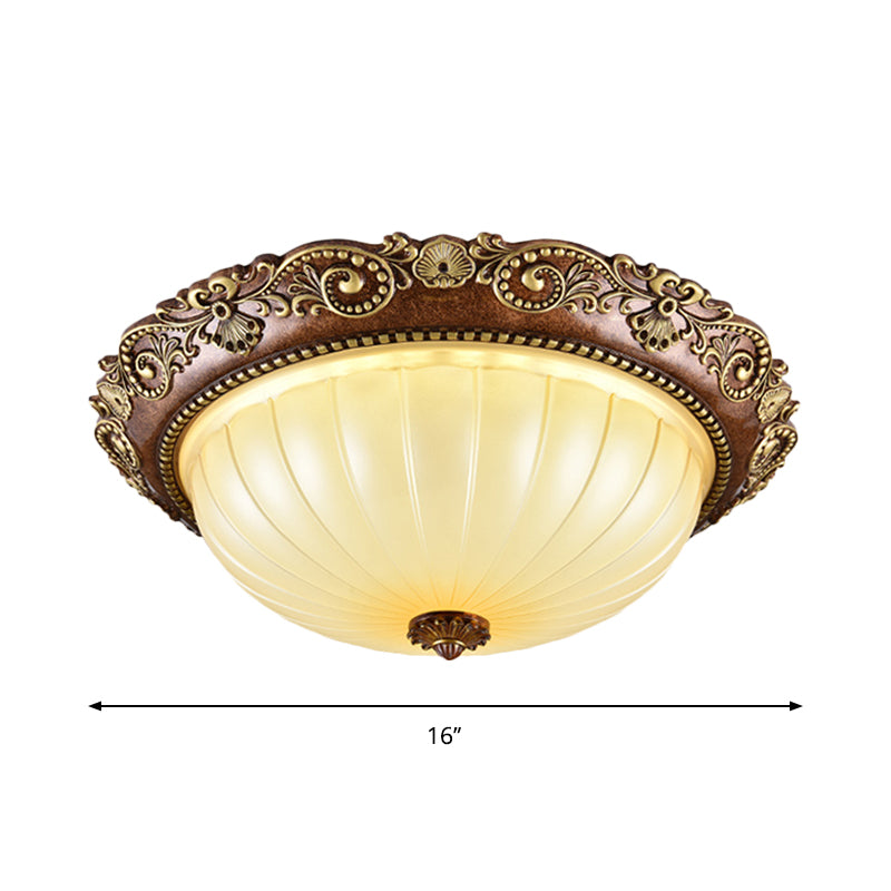 Bowl Ribbed Glass Ceiling Flush Traditional Foyer 14"/16"/19.5" Wide LED Flush Mount Light Fixture in Brown