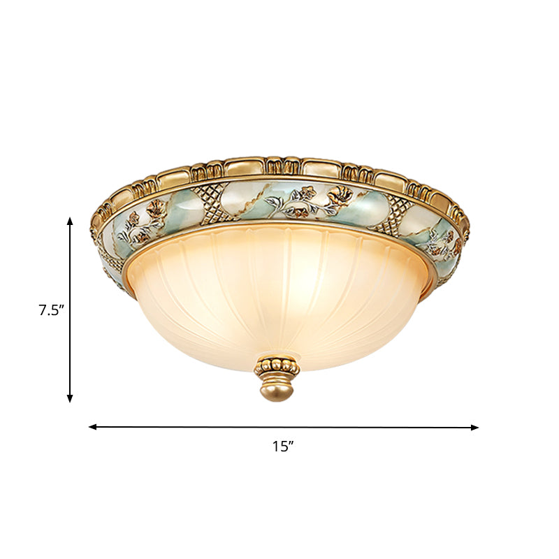 Traditional Dome Shade Flush Mount 3 Heads 15"/19" W Amber Glass Flush Ceiling Lamp in Gold for Hallway Clearhalo 'Ceiling Lights' 'Close To Ceiling Lights' 'Close to ceiling' 'Flush mount' Lighting' 1283263
