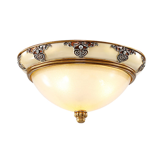 Classic Dome Shade Flush Mount Opal Glass 3 Bulbs 15"/19" Width Flush Ceiling Light Fixture in Gold Clearhalo 'Ceiling Lights' 'Close To Ceiling Lights' 'Close to ceiling' 'Flush mount' Lighting' 1283282
