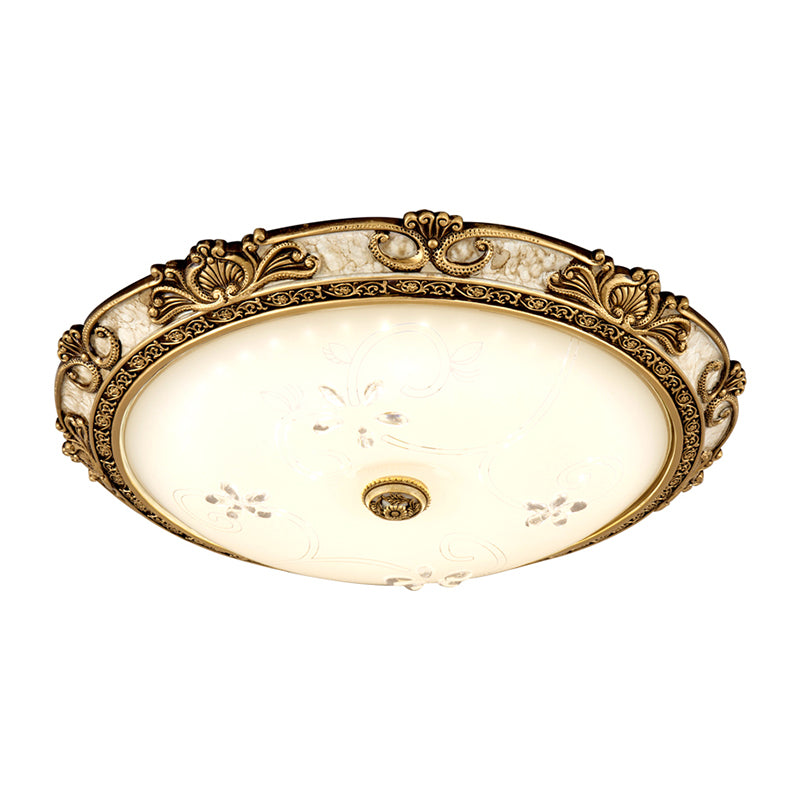 Veined Glass Dome Flush Mount Lamp Country Style 13"/16"/19.5" W LED Parlour Ceiling Flush in Brass, Warm/White Light Clearhalo 'Ceiling Lights' 'Close To Ceiling Lights' 'Close to ceiling' 'Flush mount' Lighting' 1283304