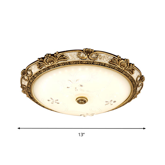 Veined Glass Dome Flush Mount Lamp Country Style 13"/16"/19.5" W LED Parlour Ceiling Flush in Brass, Warm/White Light Clearhalo 'Ceiling Lights' 'Close To Ceiling Lights' 'Close to ceiling' 'Flush mount' Lighting' 1283305