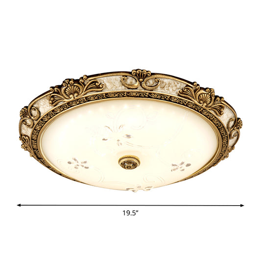 Veined Glass Dome Flush Mount Lamp Country Style 13"/16"/19.5" W LED Parlour Ceiling Flush in Brass, Warm/White Light Clearhalo 'Ceiling Lights' 'Close To Ceiling Lights' 'Close to ceiling' 'Flush mount' Lighting' 1283307