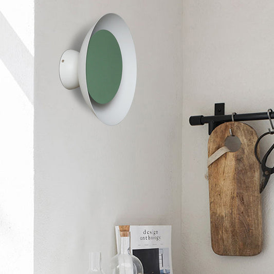 Circle Sconce Light Macaron Metal Black/Grey/Pink LED Wall Mount Light Fixture, 10"/13" Dia Green White Clearhalo 'Cast Iron' 'Glass' 'Industrial' 'Modern wall lights' 'Modern' 'Tiffany' 'Traditional wall lights' 'Wall Lamps & Sconces' 'Wall Lights' Lighting' 128336