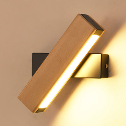 Rotatable White/Black Linear Wall Sconce Modern Single Light Wooden Reading Wall Lamp in Warm/White/Natural Light Black Clearhalo 'Wall Lamps & Sconces' 'Wall Lights' Lighting' 128350