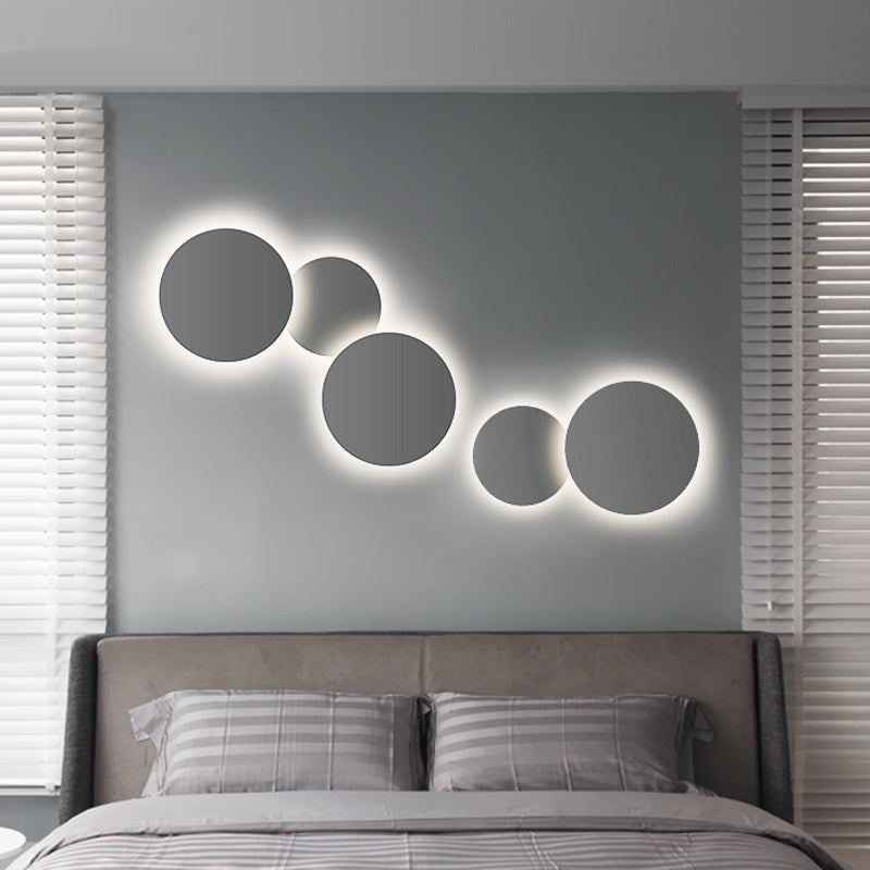 Minimalism Circle Shaped Metal Wall Lamp Warm/White Light Integrated LED Wall Lighting in Grey/White, 47.5"/52" Wide Grey Clearhalo 'Cast Iron' 'Glass' 'Industrial' 'Modern wall lights' 'Modern' 'Tiffany' 'Traditional wall lights' 'Wall Lamps & Sconces' 'Wall Lights' Lighting' 128412