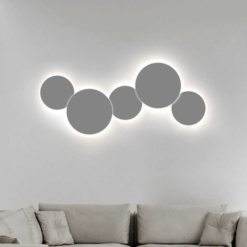 Minimalism Circle Shaped Metal Wall Lamp Warm/White Light Integrated LED Wall Lighting in Grey/White, 47.5"/52" Wide Clearhalo 'Cast Iron' 'Glass' 'Industrial' 'Modern wall lights' 'Modern' 'Tiffany' 'Traditional wall lights' 'Wall Lamps & Sconces' 'Wall Lights' Lighting' 128413