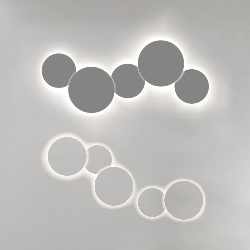 Minimalism Circle Shaped Metal Wall Lamp Warm/White Light Integrated LED Wall Lighting in Grey/White, 47.5"/52" Wide Clearhalo 'Cast Iron' 'Glass' 'Industrial' 'Modern wall lights' 'Modern' 'Tiffany' 'Traditional wall lights' 'Wall Lamps & Sconces' 'Wall Lights' Lighting' 128416