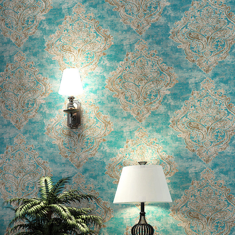 Antique Damask Wallpaper Roll Non-Woven Washable Pastel Color Wall Decor for Home Green Clearhalo 'Vintage wall decor' 'Vintage' 'Wallpaper' Wall Decor' 1284426