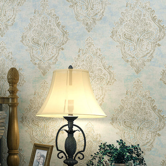 Antique Damask Wallpaper Roll Non-Woven Washable Pastel Color Wall Decor for Home - Light Blue - Clearhalo - 'Vintage wall decor' - 'Vintage' - 'Wallpaper' - Wall Decor' - 1284430