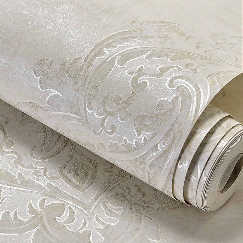 Antique Damask Wallpaper Roll Non-Woven Washable Pastel Color Wall Decor for Home Beige Clearhalo 'Vintage wall decor' 'Vintage' 'Wallpaper' Wall Decor' 1284433