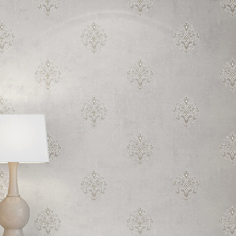 Jacquard Floral Wallpaper Retro Embroidered Wall Covering in Light Color for Dining Room Silver Gray Clearhalo 'Vintage wall decor' 'Vintage' 'Wallpaper' Wall Decor' 1284435