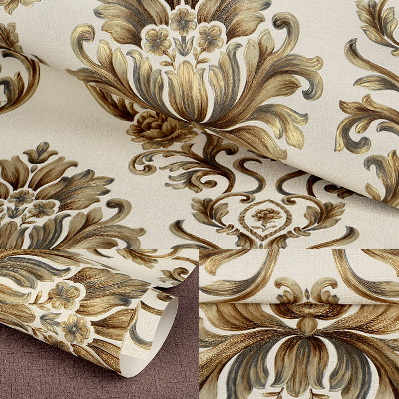 Soft-Color Damask Wallpaper Flower Vintage Moisture Resistant Wall Art for Living Room Clearhalo 'Vintage wall decor' 'Vintage' 'Wallpaper' Wall Decor' 1284450