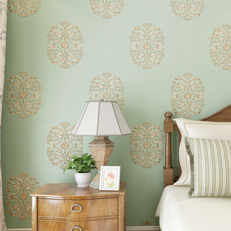Nostalgic Embroidered Floral Wallpaper for Bedroom 57.1-sq ft Wall Decor in Pastel Color Green Clearhalo 'Vintage wall decor' 'Vintage' 'Wallpaper' Wall Decor' 1284476