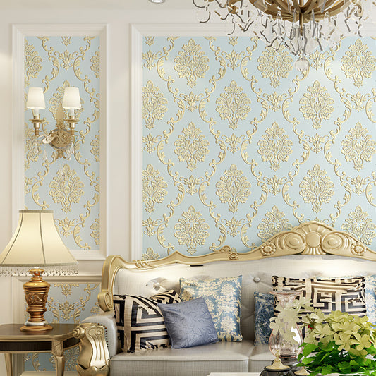 Adhesive European Damask Wallpaper Embossed Removable Pastel Color Wall Decor for Living Room Light Blue Clearhalo 'Vintage wall decor' 'Vintage' 'Wallpaper' Wall Decor' 1284488