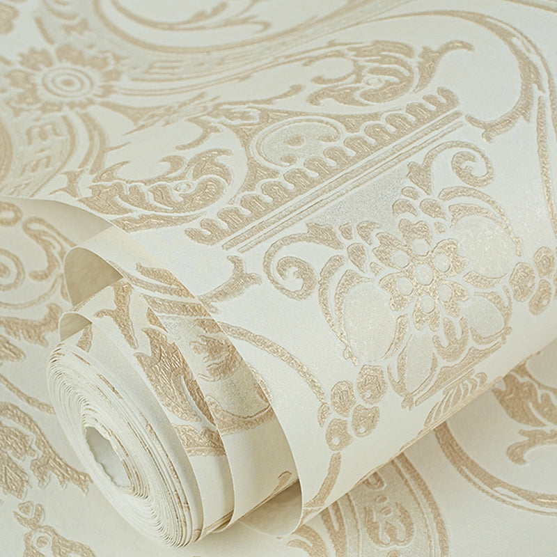 Vintage Quatrefoil Wallpaper Roll Light-Color Flower Wall Art for Living Room, Faux Silk Made Clearhalo 'Vintage wall decor' 'Vintage' 'Wallpaper' Wall Decor' 1284499