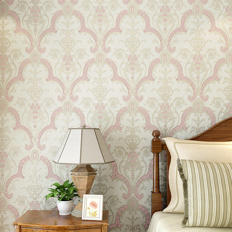 Vintage Quatrefoil Wallpaper Roll Light-Color Flower Wall Art for Living Room, Faux Silk Made Pink Clearhalo 'Vintage wall decor' 'Vintage' 'Wallpaper' Wall Decor' 1284501
