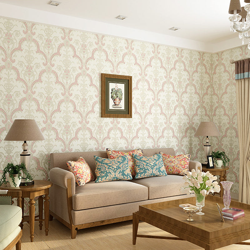 Vintage Quatrefoil Wallpaper Roll Light-Color Flower Wall Art for Living Room, Faux Silk Made Clearhalo 'Vintage wall decor' 'Vintage' 'Wallpaper' Wall Decor' 1284502