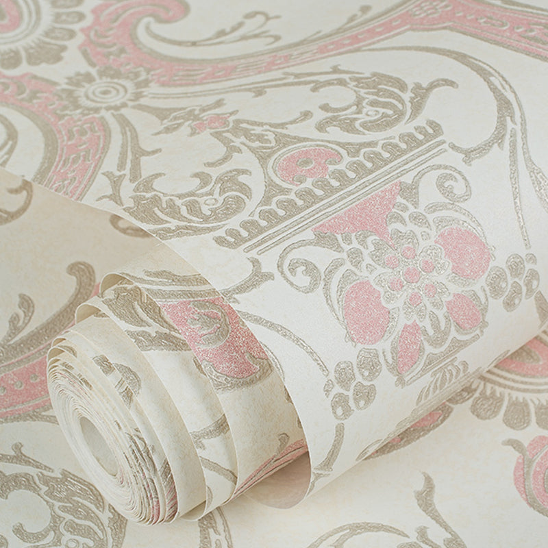 Vintage Quatrefoil Wallpaper Roll Light-Color Flower Wall Art for Living Room, Faux Silk Made Clearhalo 'Vintage wall decor' 'Vintage' 'Wallpaper' Wall Decor' 1284503