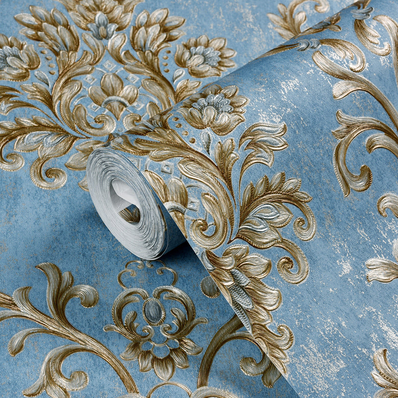 Floral Embossed Wallpaper Roll Retro Moisture Resistant Bedroom Wall Covering, 17.1-sq ft Clearhalo 'Vintage wall decor' 'Vintage' 'Wallpaper' Wall Decor' 1284511