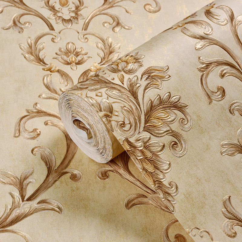 Floral Embossed Wallpaper Roll Retro Moisture Resistant Bedroom Wall Covering, 17.1-sq ft Clearhalo 'Vintage wall decor' 'Vintage' 'Wallpaper' Wall Decor' 1284514