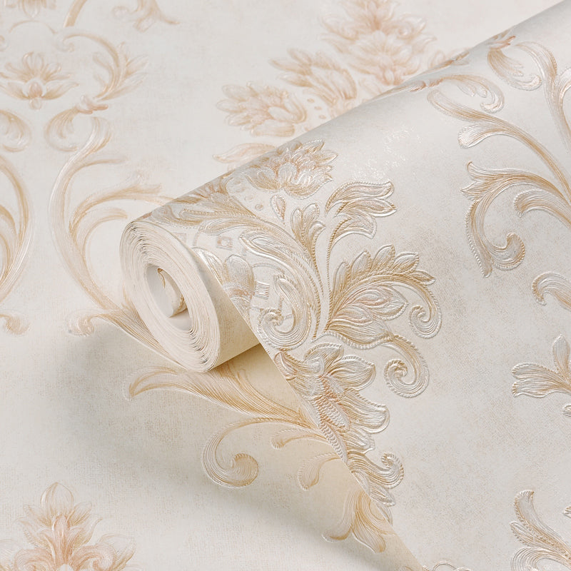 Floral Embossed Wallpaper Roll Retro Moisture Resistant Bedroom Wall Covering, 17.1-sq ft Clearhalo 'Vintage wall decor' 'Vintage' 'Wallpaper' Wall Decor' 1284517