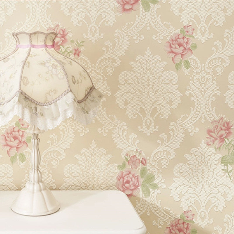 Light-Color Peony Print Wallpaper Stain-Resistant Wall Decoration for Living Room Pink Clearhalo 'Country wall decor' 'Rustic' 'Wallpaper' Wall Decor' 1284522