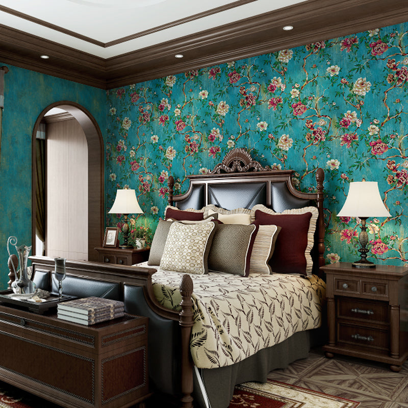 Flower Blossoming Peony Wallpaper Rustic Paper Made Wall Covering in Pastel Color Clearhalo 'Country wall decor' 'Rustic' 'Wallpaper' Wall Decor' 1284542