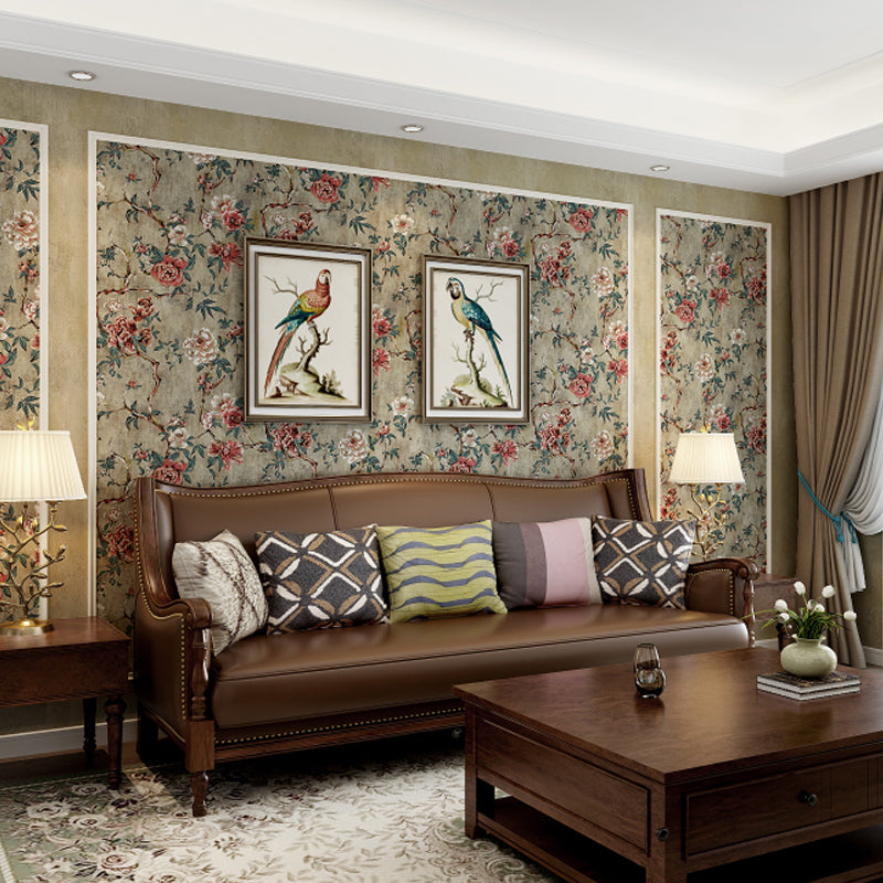 Flower Blossoming Peony Wallpaper Rustic Paper Made Wall Covering in Pastel Color Clearhalo 'Country wall decor' 'Rustic' 'Wallpaper' Wall Decor' 1284547