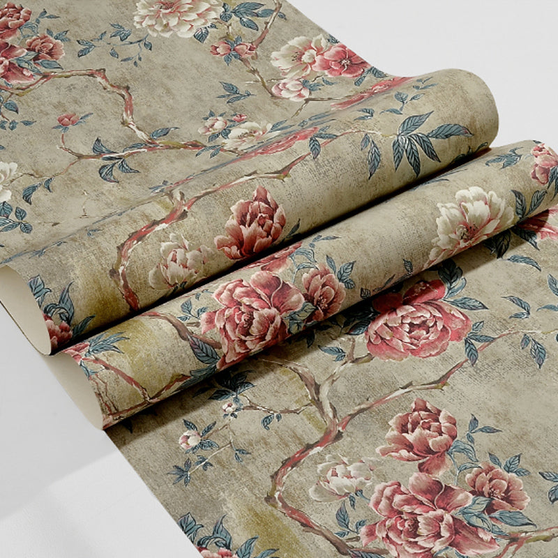 Flower Blossoming Peony Wallpaper Rustic Paper Made Wall Covering in Pastel Color Clearhalo 'Country wall decor' 'Rustic' 'Wallpaper' Wall Decor' 1284548