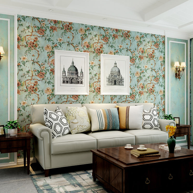 Flower Blossoming Peony Wallpaper Rustic Paper Made Wall Covering in Pastel Color Clearhalo 'Country wall decor' 'Rustic' 'Wallpaper' Wall Decor' 1284551