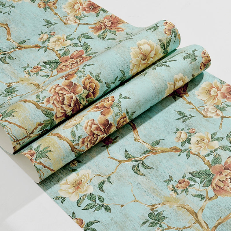 Flower Blossoming Peony Wallpaper Rustic Paper Made Wall Covering in Pastel Color Clearhalo 'Country wall decor' 'Rustic' 'Wallpaper' Wall Decor' 1284553