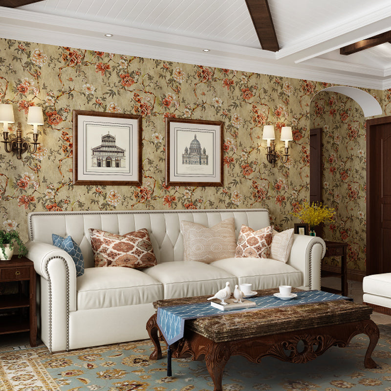 Flower Blossoming Peony Wallpaper Rustic Paper Made Wall Covering in Pastel Color Clearhalo 'Country wall decor' 'Rustic' 'Wallpaper' Wall Decor' 1284556