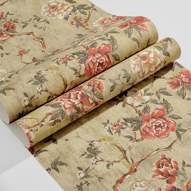 Flower Blossoming Peony Wallpaper Rustic Paper Made Wall Covering in Pastel Color Clearhalo 'Country wall decor' 'Rustic' 'Wallpaper' Wall Decor' 1284557